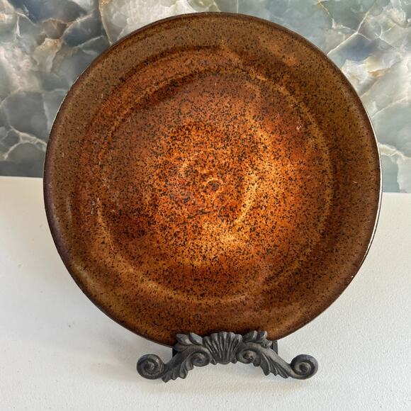 Studio Art Pottery Plates Set of 2 Brown Glossy Finish 10.5" Signed - Picture 4 of 10